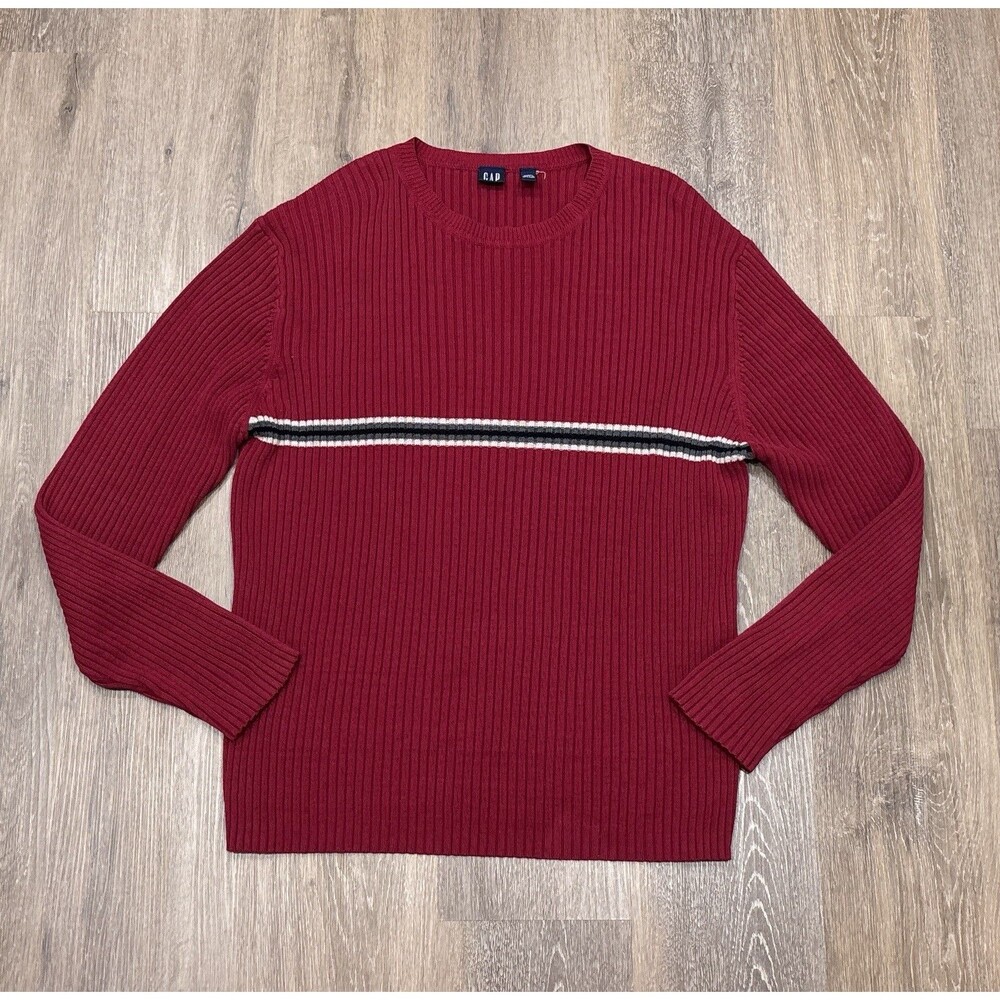 Vintage 90s Gap Sweater Ribbed Cotton Chunky Red Striped Skater Mens XXL